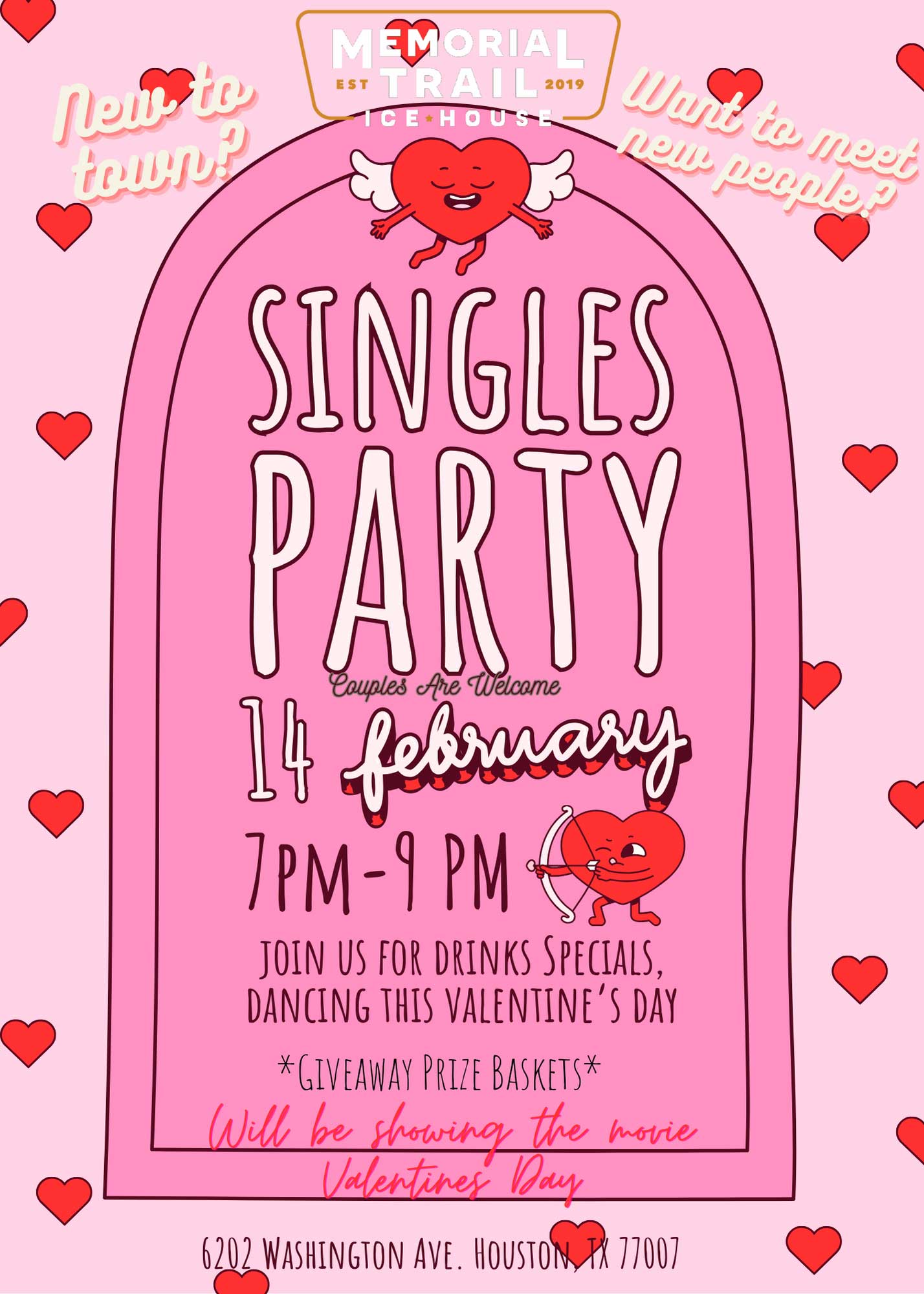 Pink & Red Cute Singles Valentines Day Party Invitation (1)